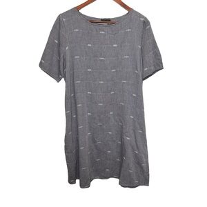 Eileen Fisher Blue Organic Cotton Scoop Neck Shift Dress Pockets Size Large
